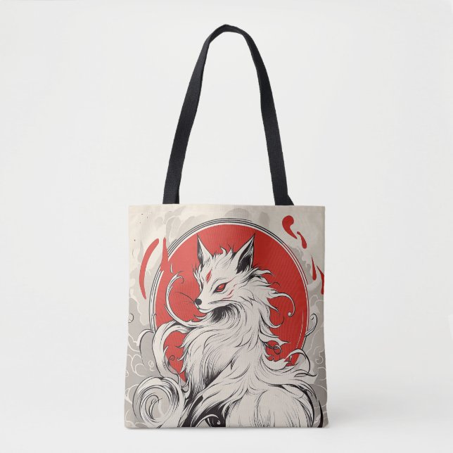 Japansk vit Kitsune räv Tygkasse (Framsida)