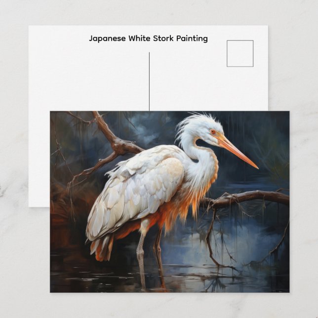 Japansk vit stork-målning vykort (Fram/baksida)