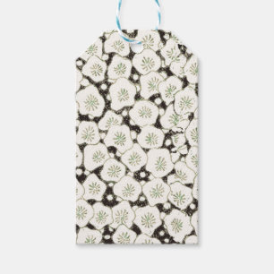 Japansk vitblommiga blommigt presentetikett