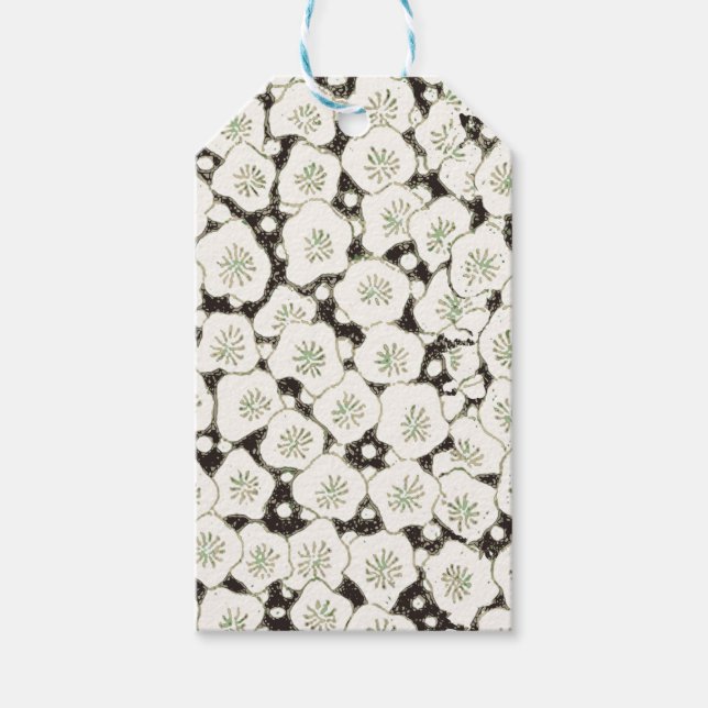 Japansk vitblommiga blommigt presentetikett (Framsidan)