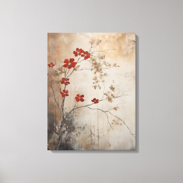 Japansk wabi sabi stil rustic Red blommar canvas (Framsida)