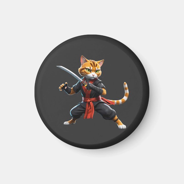 Japansk Warrior Ninja Cat Magnet (Framsidan)