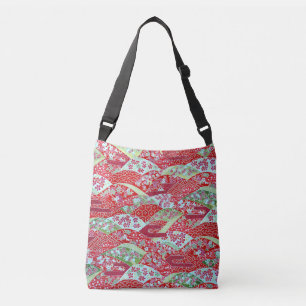 Japansk Washi Art Red Blommigt Origami Yuzen Axelväska