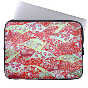 Japansk Washi Art Red Blommigt Origami Yuzen Laptop Sleeve