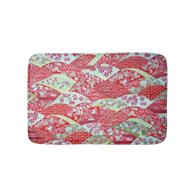 Japansk Washi Red Blommigt Origami Yuzen Bathmat Badrumsmatta (Framsidan)