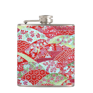 Japansk Washi Red Blommigt Origami Yuzen Hip-kolv Fickplunta