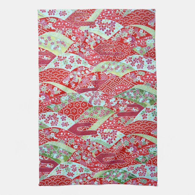 Japansk Washi Red Blommigt Origami Yuzen Towel Kökshandduk (Vertikal)