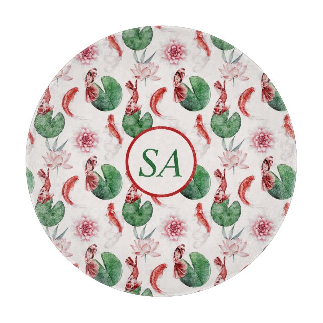 Japansk Watercolor Art Koi Fish Lotus Lily Pad (Framsidan)