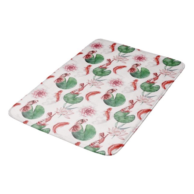Japansk Watercolor Art Koi Fish Lotus Lily Pad Badrumsmatta (Vinklad)