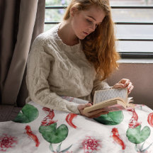 Japansk Watercolor Art Koi Fish Lotus Lily Pad