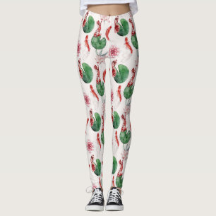 Japansk Watercolor Art Koi Fish Lotus Lily Pad Leggings