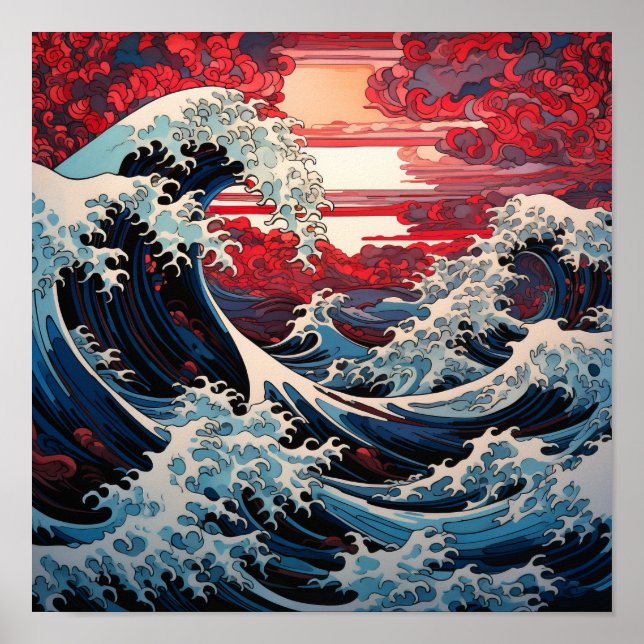 Japansk Wave Art Poster - Serene Ocean Vinkarare o (Framsidan)