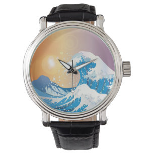 Japansk Wave Art Sunset Ocean Armbandsur