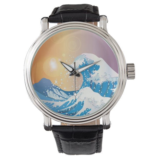 Japansk Wave Art Sunset Ocean Armbandsur (Framsida)
