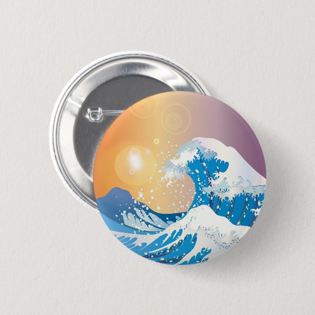 Japansk Wave Art Sunset Ocean Knapp (Framsida & baksida)
