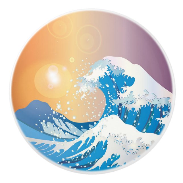 Japansk Wave Art Sunset Ocean Knopp (Framsidan)