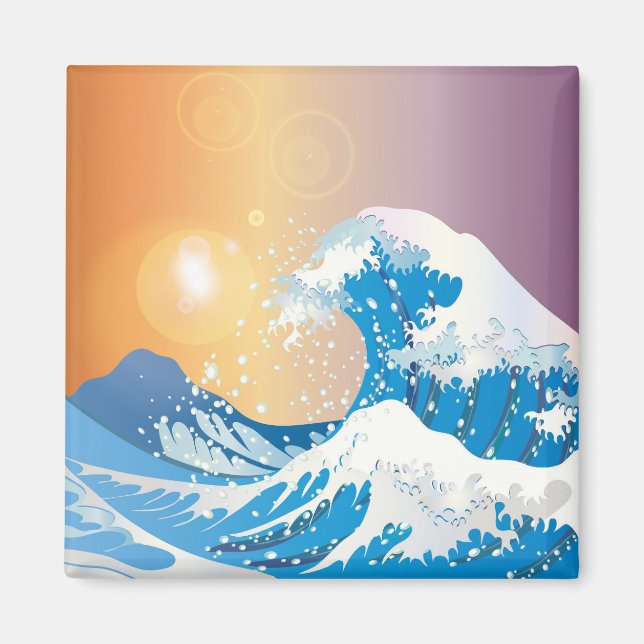 Japansk Wave Art Sunset Ocean Magnet (Framsidan)