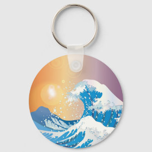 Japansk Wave Art Sunset Ocean Nyckelring