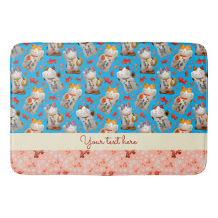 Japansk Wave Lucky Cat med Koi Blue Badrumsmatta
