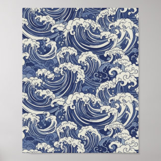 Japansk Wave Mönster - Ocean Art Print Poster