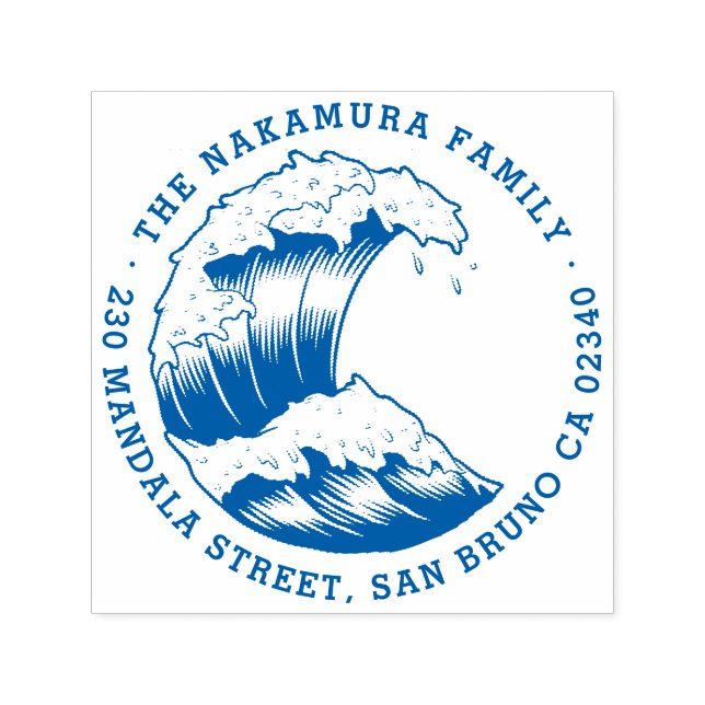 Japansk Wave Round Family Namn Returadress Självfärgande Stämpel (Design)