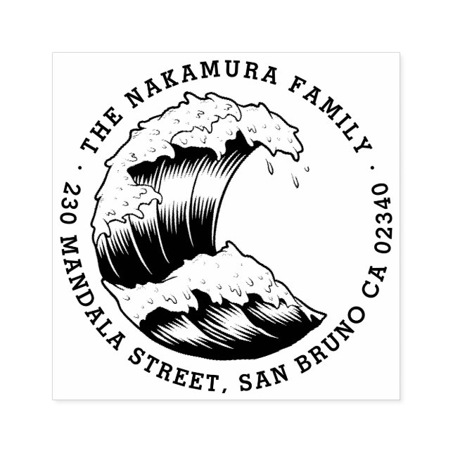 Japansk Wave Round Family Namn Returadress Stämpel (Tryck)