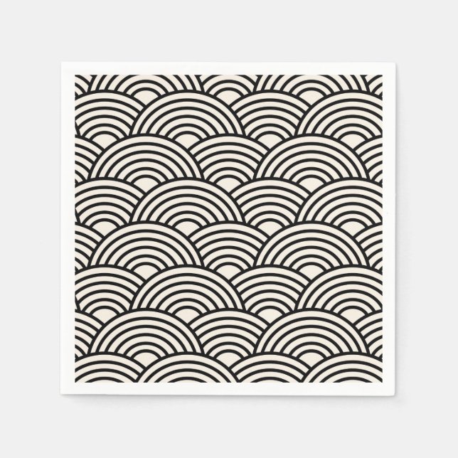 Japansk Wave Seigaiha Black and Cream White Pappersservett (Framsidan)
