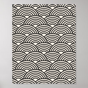 Japansk Wave Seigaiha Black and Cream White Poster