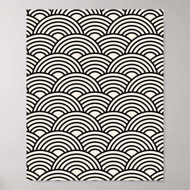 Japansk Wave Seigaiha Black and Cream White Poster (Framsidan)