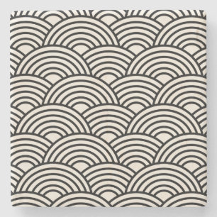 Japansk Wave Seigaiha Black and Cream White Stenunderlägg