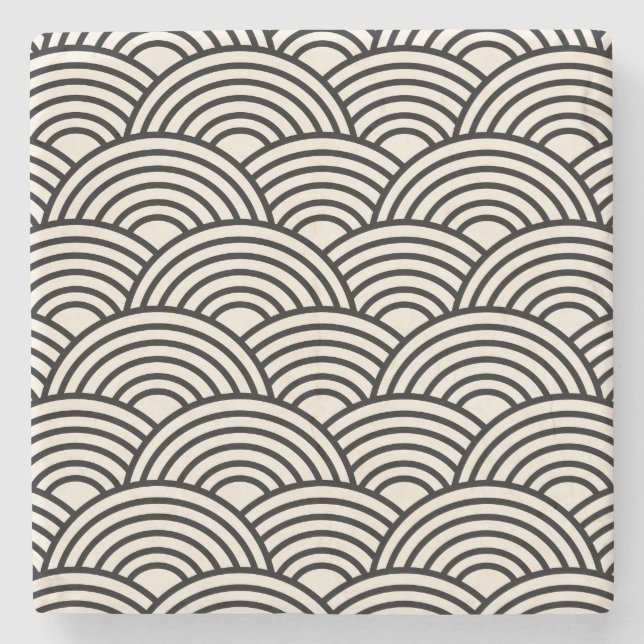 Japansk Wave Seigaiha Black and Cream White Stenunderlägg (Framsidan)