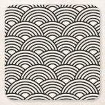 Japansk Wave Seigaiha Black and Cream White Underlägg Papper Kvadrat<br><div class="desc">Japanska Seigaiha Wave Mönster - Black and Cream White.</div>
