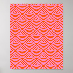 Japansk Wave Seigaiha Mönster Preppy Orange Rosa Poster