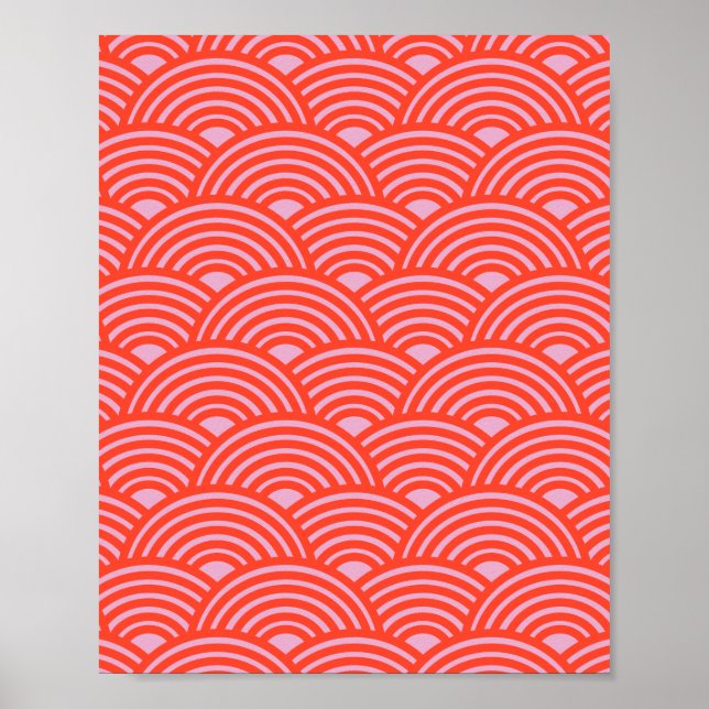 Japansk Wave Seigaiha Mönster Rosa Red Poster (Framsidan)