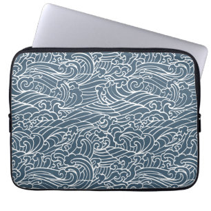 Japansk Wave Stil Mönster Laptop Fodral