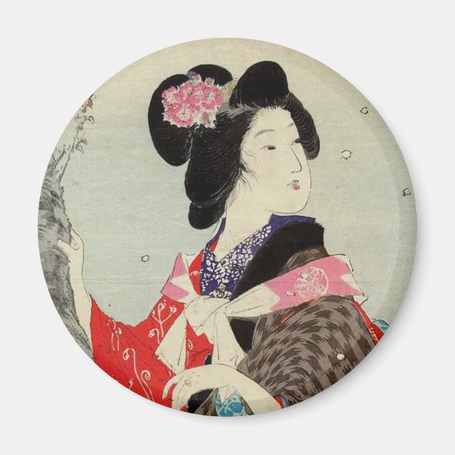 Japansk Woman Dam Suzuki Kason Sakura Japan Art Magnet (Framsidan)