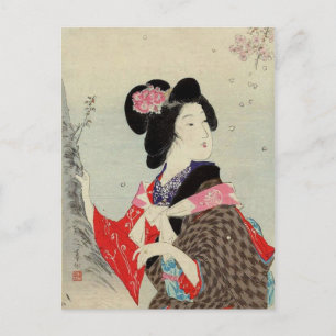 Japansk Woman Dam Suzuki Kason Sakura Japan Art Vykort