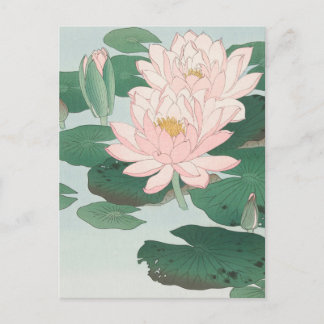 Japansk Woodblock Art Print Rosa Vatten Lily Vykort