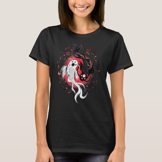Japansk Yin Yang Koi Fish art T Shirt (Framsida)