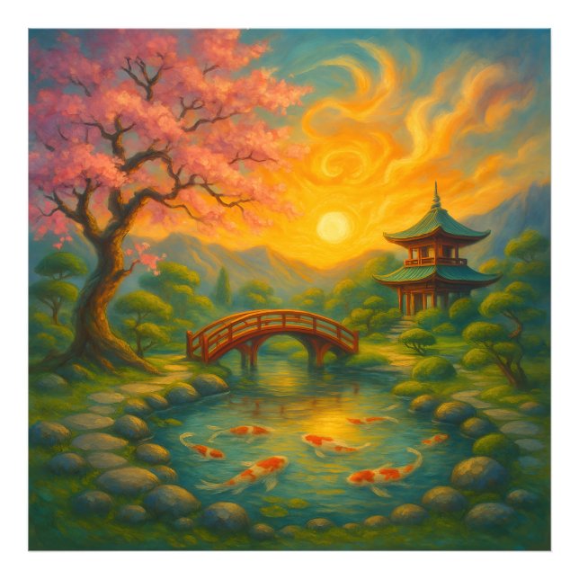 Japansk Zen Garden Sunset Wall Art Fototryck (Framsidan)
