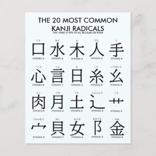 japanska   20 Vanligaste Kanji Radicals Flygblad