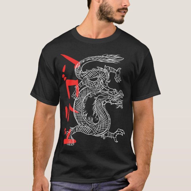 Japanska Aesthetic Dragon Japanska Kanji Pullover T Shirt (Framsida)