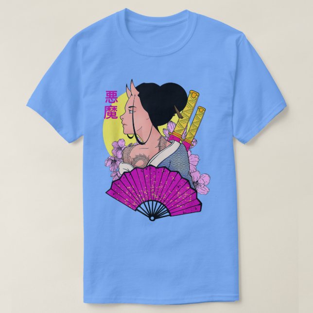 Japanska Aesthetic Geisha Samurai oni demon T Shirt (Design framsida)