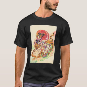 Japanska Aesthetic Oiran Girl Tiger Traditionell P T Shirt