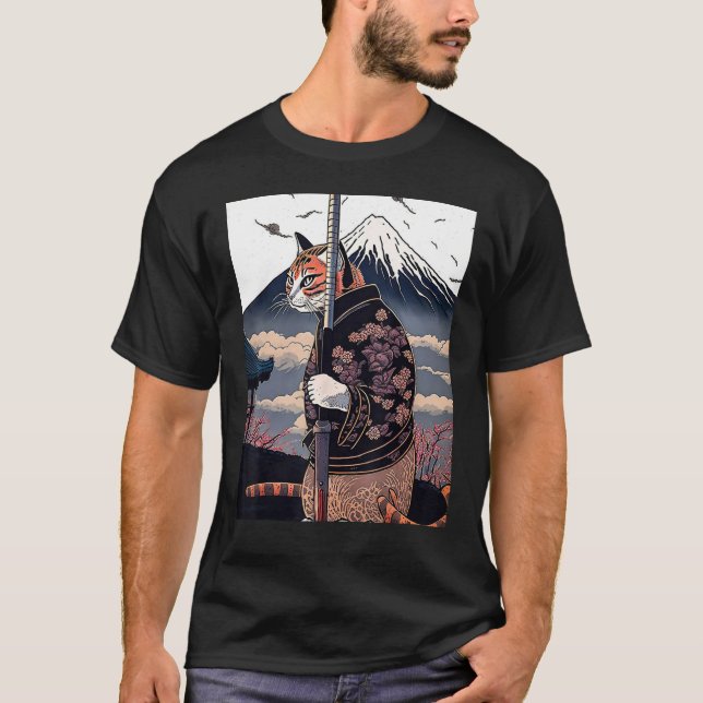 Japanska Aesthetic Sakura Cherry Blommars samurai T Shirt (Framsida)
