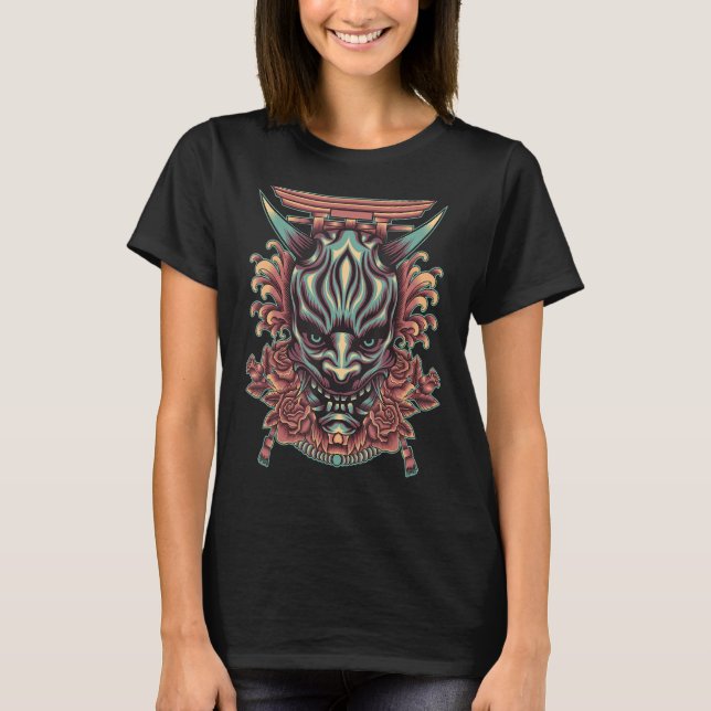 Japanska Ancient Samurai Oni Demon Warrior Torii S T Shirt (Framsida)