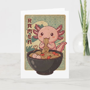 Japanska Anime Axolotls Ramen Svart Axolotl Äter Kort