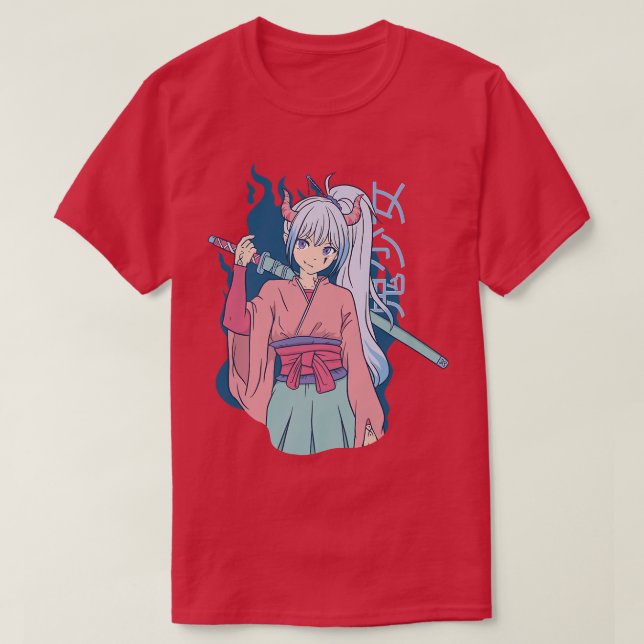 Japanska Anime Demon Samurai Ninja Girl Katana Swo T Shirt (Design framsida)