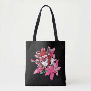 Japanska Anime Girl Demon Aesthetic Flowers Tygkasse