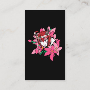 Japanska Anime Girl Demon Aesthetic Flowers Visitkort